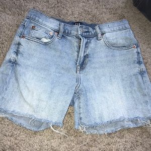 High waisted light wash jean shorts